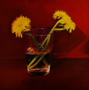 Painting titled "Yellow dandelions" by Lea Laboy, Original Artwork, Oil