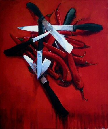 Painting titled "Red on Red" by Lea Laboy, Original Artwork, Oil