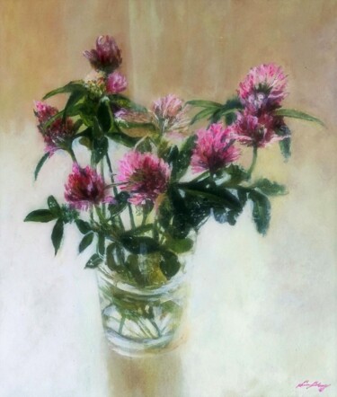 Painting titled "Red Clover" by Lea Laboy, Original Artwork, Oil