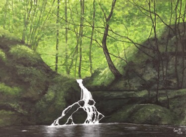 Malerei mit dem Titel "Stream in the forest" von Lea Minaříková (Leam), Original-Kunstwerk, Acryl
