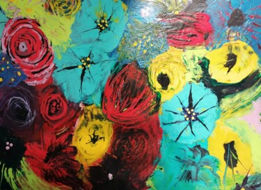Картина под названием "bouquet vue de haut" - Lea Monnier Art, Подлинное произведение искусства, Акрил