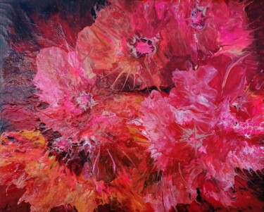 Painting titled "Grandes fleurs roug…" by Lea Monnier Art, Original Artwork, Acrylic