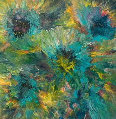 Peinture intitulée "Fleurs au fond de l…" par Lea Monnier Art, Œuvre d'art originale, Acrylique Monté sur Châssis en bois