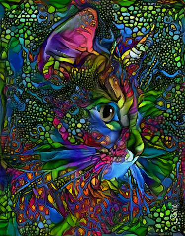 Fifi garden, cat - Mix media on panel- 70 x 55 cm - OOAK Peinture intitulée "Fifi garden, cat -…" par L.Roche, Œuvre d'art originale, Acrylique