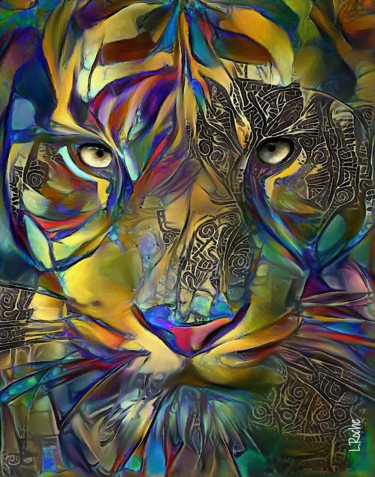 Mike Tiger, mix media on panel - 70x55 cm - OOAK Peinture intitulée "Mike Tiger, mix med…" par L.Roche, Œuvre d'art originale, Acrylique