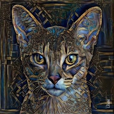 Zum zum Jr., cat - Mix media on panel - 70x70 cm - OOAK Peinture intitulée "Zum zum Jr., cat -…" par L.Roche, Œuvre d'art originale, Acrylique
