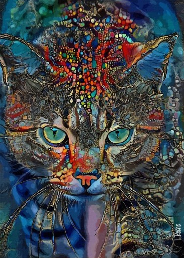 Truan, cat - Mix media on panel - 70x50 cm-Unique Ζωγραφική με τίτλο "Truan, cat - Mix me…" από L.Roche, Αυθεντικά έργα τέχνης, Ακρυλικό