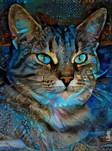 Roberty , cat - Mix media on panel - 70x52 cm-Unique "Roberty , cat - Mix…" başlıklı Tablo L.Roche tarafından, Orijinal sanat, Akrilik