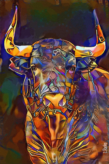 Astor bull- Mix media on panel - 75x50 cm-Unique Peinture intitulée "Astor bull- Mix med…" par L.Roche, Œuvre d'art originale, Acrylique