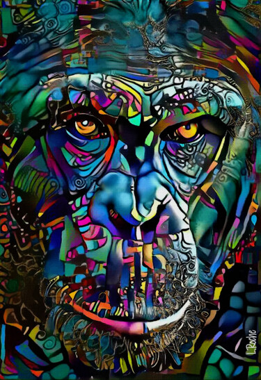 Warmon, monkey- Mix media on panel - 70x48 cm-Unique Peinture intitulée "Warmon, monkey- Mix…" par L.Roche, Œuvre d'art originale, Acrylique