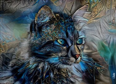 Arnaelle, cat - Mix media on panel - 80x58 cm-Unique Картина под названием "Arnaelle, cat - Mix…" - L.Roche, Подлинное произведение искусства, Акрил