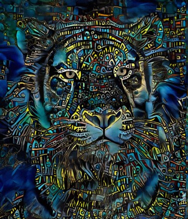 Tiger a cuadros - Mix media on panel - 70x60cm-Unique Peinture intitulée "Tiger a cuadros - M…" par L.Roche, Œuvre d'art originale, Acrylique