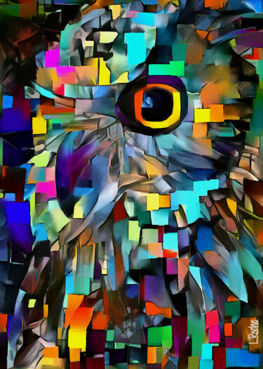 El Buho 555- Mix media on panel - 70x50 cm-Unique Peinture intitulée "El Buho 555- Mix me…" par L.Roche, Œuvre d'art originale, Acrylique
