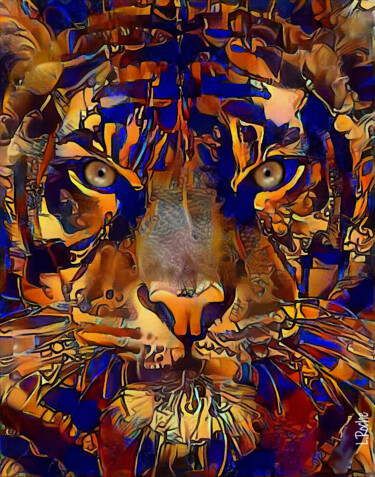 Invictus, tiger - Mix media on panel - 70x55 cm-Unique Pintura intitulada "Invictus, tiger - M…" por L.Roche, Obras de arte originais, Acrílico
