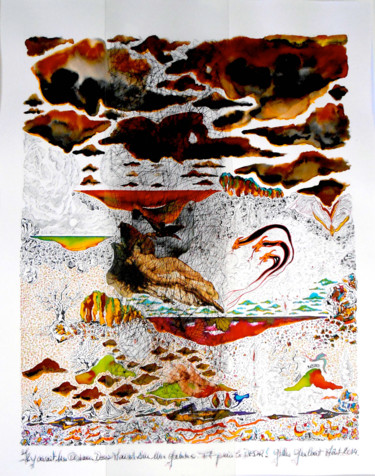 Pittura intitolato "Il y avait un oisea…" da Gilles Guilbert, Opera d'arte originale, Inchiostro