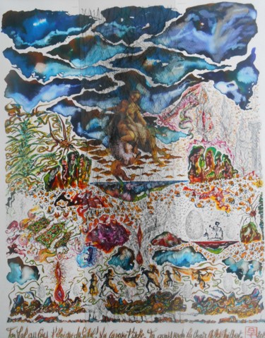 Peinture intitulée "10 nuages bleus" par Gilles Guilbert, Œuvre d'art originale, Encre