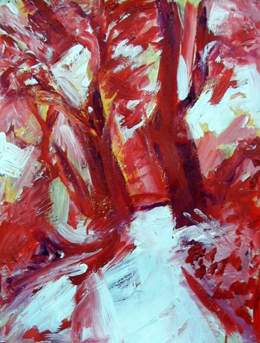 Peinture intitulée "arbres rouges 1" par Gilles Guilbert, Œuvre d'art originale