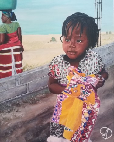 Painting titled "Enfant du Mozambique" by Leadaart, Original Artwork, Acrylic