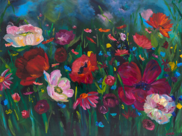 Painting titled "Spring Wildflowers" by Leah Marie Goddard, Original Artwork, Acrylic Mounted on Wood Stretcher frame