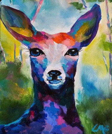 Картина под названием "Little Deer" - Leah Marie Goddard, Подлинное произведение искусства, Акрил