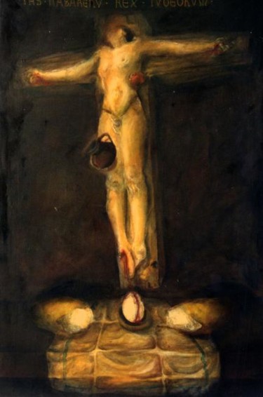 Painting titled "LA CRUCIFIXION" by Alexander Leal Cid, Original Artwork, Oil