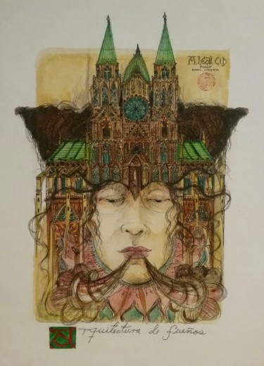 Dibujo titulada "Arquitectura de sue…" por Alexander Leal Cid, Obra de arte original