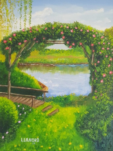 Painting titled "Jardim Florido" by Leandro Andrade, Original Artwork, Oil