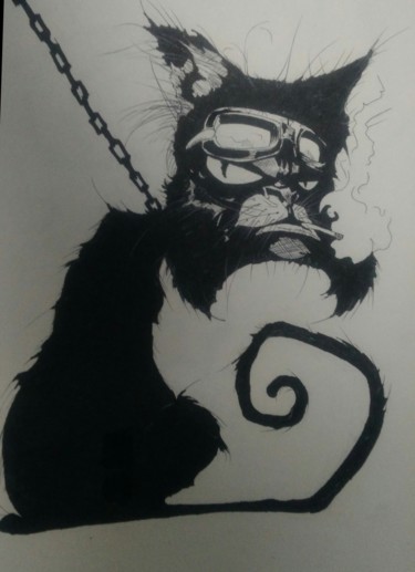 Painting titled "Black Cat" by Leandro Brito, Original Artwork, Ink