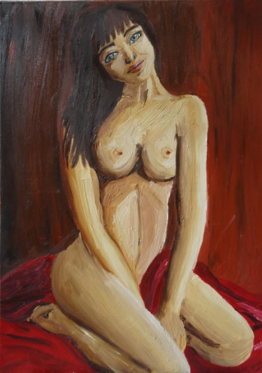 Peinture intitulée "malicieuse dénudée" par Lea Dan, Œuvre d'art originale, Huile Monté sur Châssis en bois