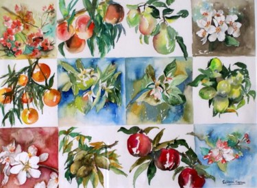 Peinture intitulée "FRUITS ET SA FLEUR" par Thaline 1, Œuvre d'art originale, Huile