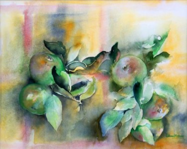 Painting titled "POMMES EN ESPALIER" by Thaline 1, Original Artwork, Oil