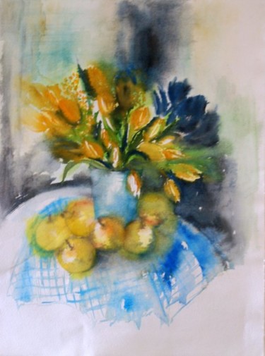 Peinture intitulée "TULIPES AUX POMMES" par Thaline 1, Œuvre d'art originale, Huile