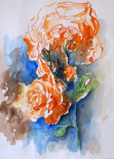 Peinture intitulée "ROSES SAUMON DE COL…" par Thaline 1, Œuvre d'art originale, Huile
