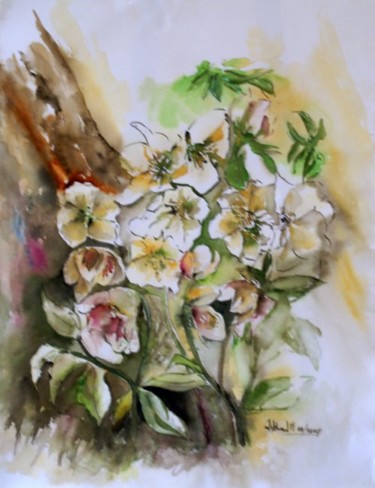 Painting titled "ROSES DE NOËL" by Thaline 1, Original Artwork, Oil