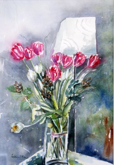 Painting titled "BOUQUET DE TULIPES" by Thaline 1, Original Artwork, Oil