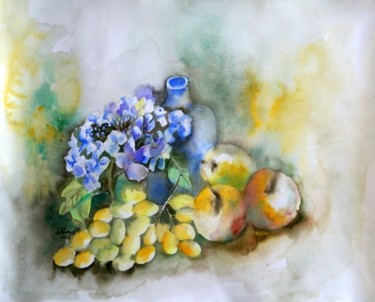 Peinture intitulée "pommes , raisins, e…" par Thaline 1, Œuvre d'art originale, Huile