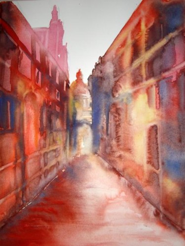 Peinture intitulée "Paysage Urbain Rouge" par Thaline 1, Œuvre d'art originale, Huile