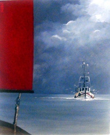 Painting titled "Retour" by Peintre Portuaire, Original Artwork, Oil