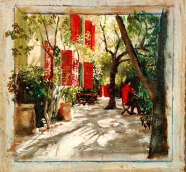 Peinture intitulée "Jardin ombragé" par Leboulanger, Œuvre d'art originale, Huile