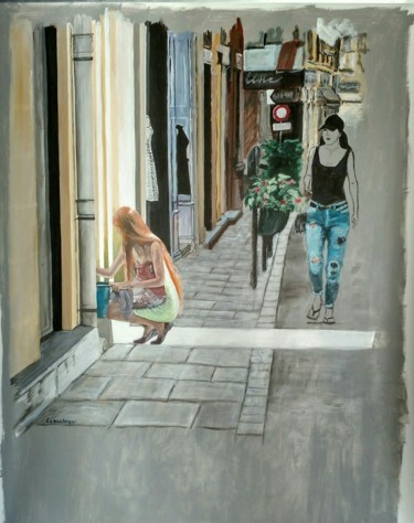 Картина под названием "Fashion Street" - Leboulanger, Подлинное произведение искусства