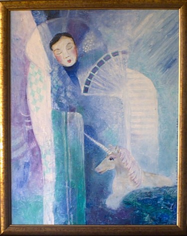 Painting titled "Jednorożec - Akryl…" by Magdalena Szmidel Łęcka, Original Artwork