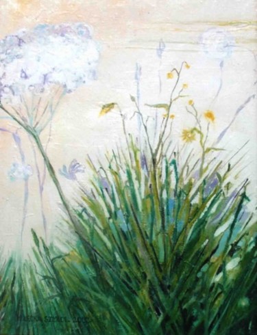 Painting titled "trawy" by Magdalena Szmidel Łęcka, Original Artwork