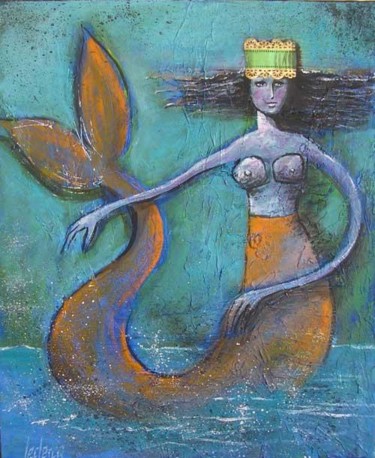 Peinture intitulée "La sirène 8F" par Bernadette Leclercq, Œuvre d'art originale, Huile