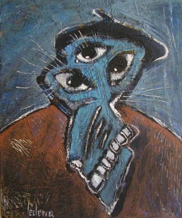 Peinture intitulée "Noir, le beret 8F" par Bernadette Leclercq, Œuvre d'art originale, Huile
