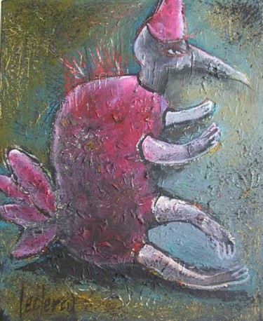 Peinture intitulée "Oiseau rouge 3F" par Bernadette Leclercq, Œuvre d'art originale, Huile