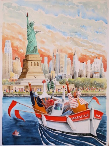 Peinture intitulée "Marseillais à New Y…" par Jean Marie Lecoix, Œuvre d'art originale, Aquarelle