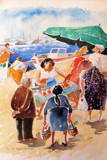 Painting titled "Ambiance Vieux Port…" by Jean Marie Lecoix, Original Artwork, Watercolor