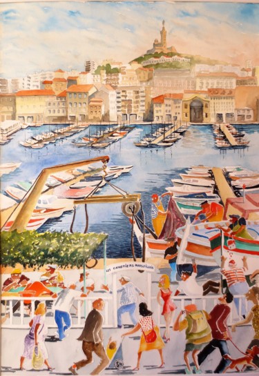 Peinture intitulée "Vieux Port, Quai de…" par Jean Marie Lecoix, Œuvre d'art originale, Aquarelle