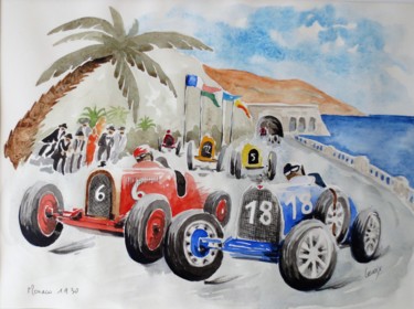 Painting titled "Monaca 1930" by Jean Marie Lecoix, Original Artwork, Watercolor