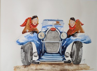 Painting titled "Bugatti" by Jean Marie Lecoix, Original Artwork, Watercolor